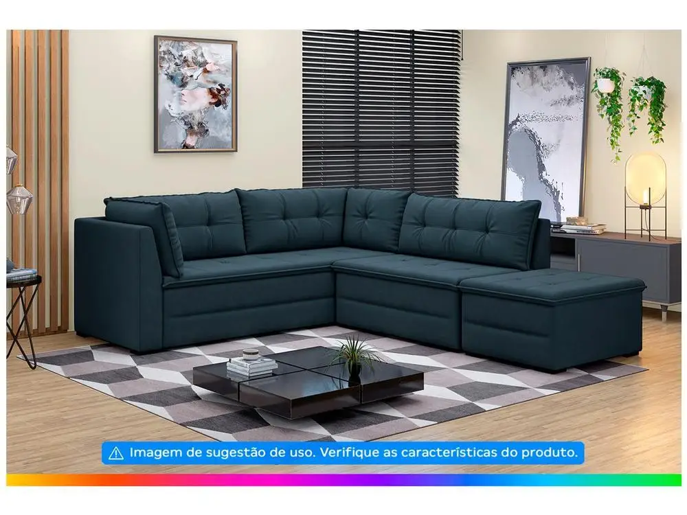 Sofá de Canto 6 Lugares com Puff Veluplus Vegas Flexforma Estofados 4