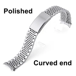 Premium Curved End Stainless Steel Watch Strap with Folding Buckle - 22mm (Polished - Curved end)