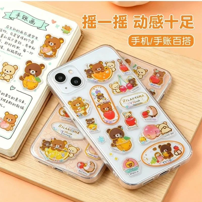 1-2pcs Kawaii Rilakkuma Bear 3d 쉐이크 스티커 귀여운 Diy 모바일 케이스 장식 스티커 학생 문구 핸드북 스티커 선물