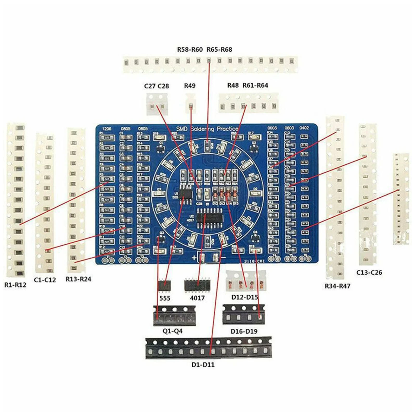 Advanced SMT Skills Training Kit: Full Patch Welding Practice Board with Electronic Components