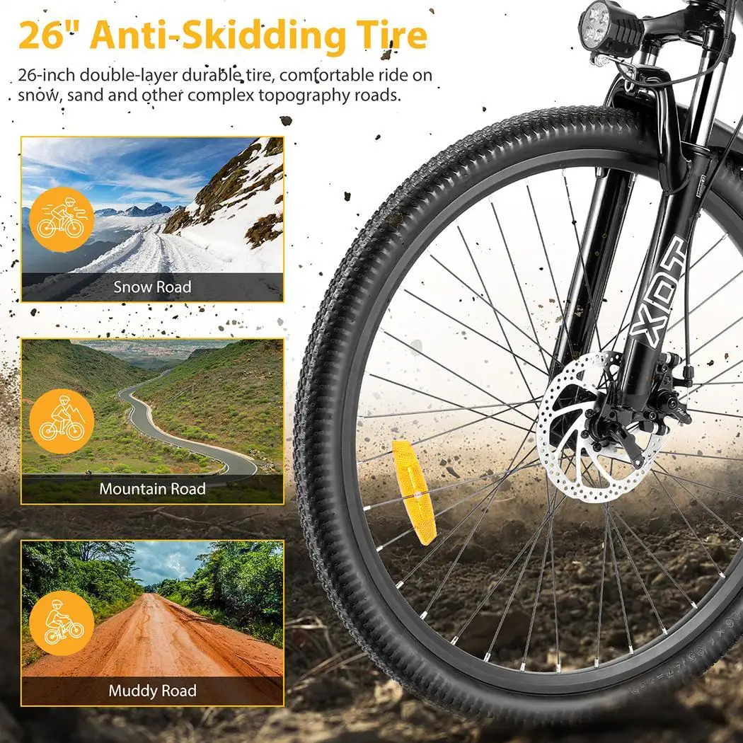 26inch 350W E-bike Bicycle Adult Electric Mountain Bike Disc Brake Lithium Battery 7 Speed Gear Pedal Assistance Bike, E-bikes 2