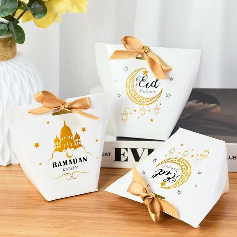 

5/10pcs Eid Mubarak Candy Paper Boxes Ramadan Decoration Cookie Gift Packing Bag For Islamic Muslim Party Favor Eid Gift Al-fitr