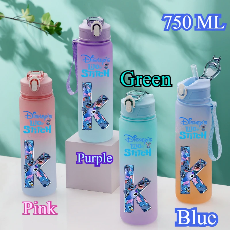 750ML Disney Stitch Letter A-Z Printed Water Bottle Large Capacity Drinking Portable Anime Outdoor Sport Water Cup Bottle Gift 3