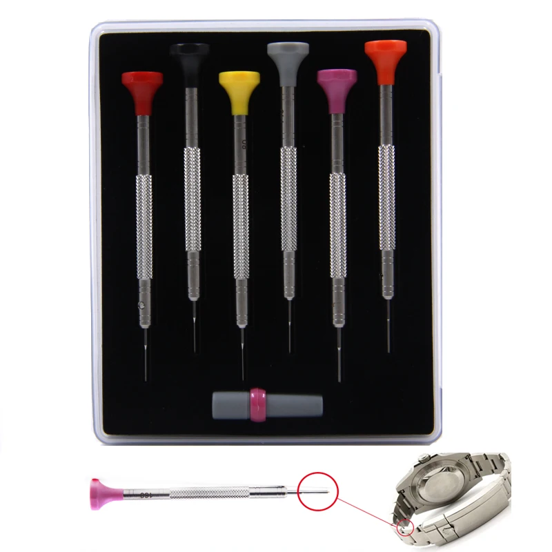 Free Shipping Stainless Steel T-Blade Watch Screwdriver Set of 6 with Spare Blades for Rolex Watch Repair
