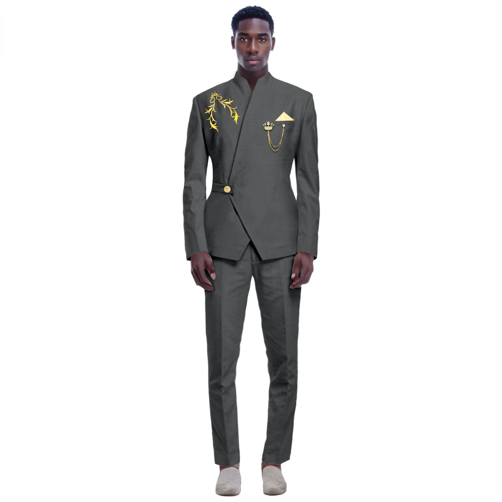 thumbnail image 1 of Nuevos trajes amarillos para hombre, último diseño, solapa, un botón, informal, ajustado, traje para hombre, negocios, boda, novio, elegante, 2 piezas, chaqueta, pantalones, 1 of 5