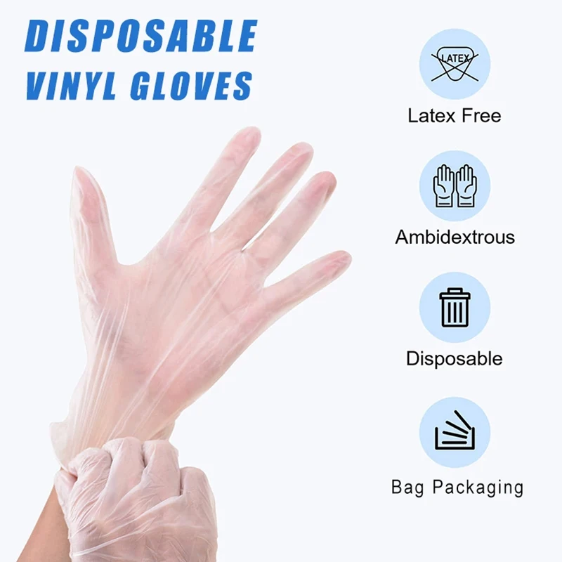 Disposable gloves Disposable Vinyl Gloves Home Cooking Kitchen Service PVC Plastic Clear Latex Free 20 100 50 pcs S M L for Man Woman