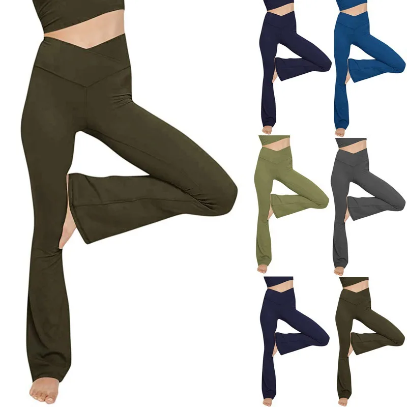 

V-Cross Yoga Pants High Waist Fitness Leggings Hip Raising Flare Athletic Tight Elastic Breathable Slim Activewear