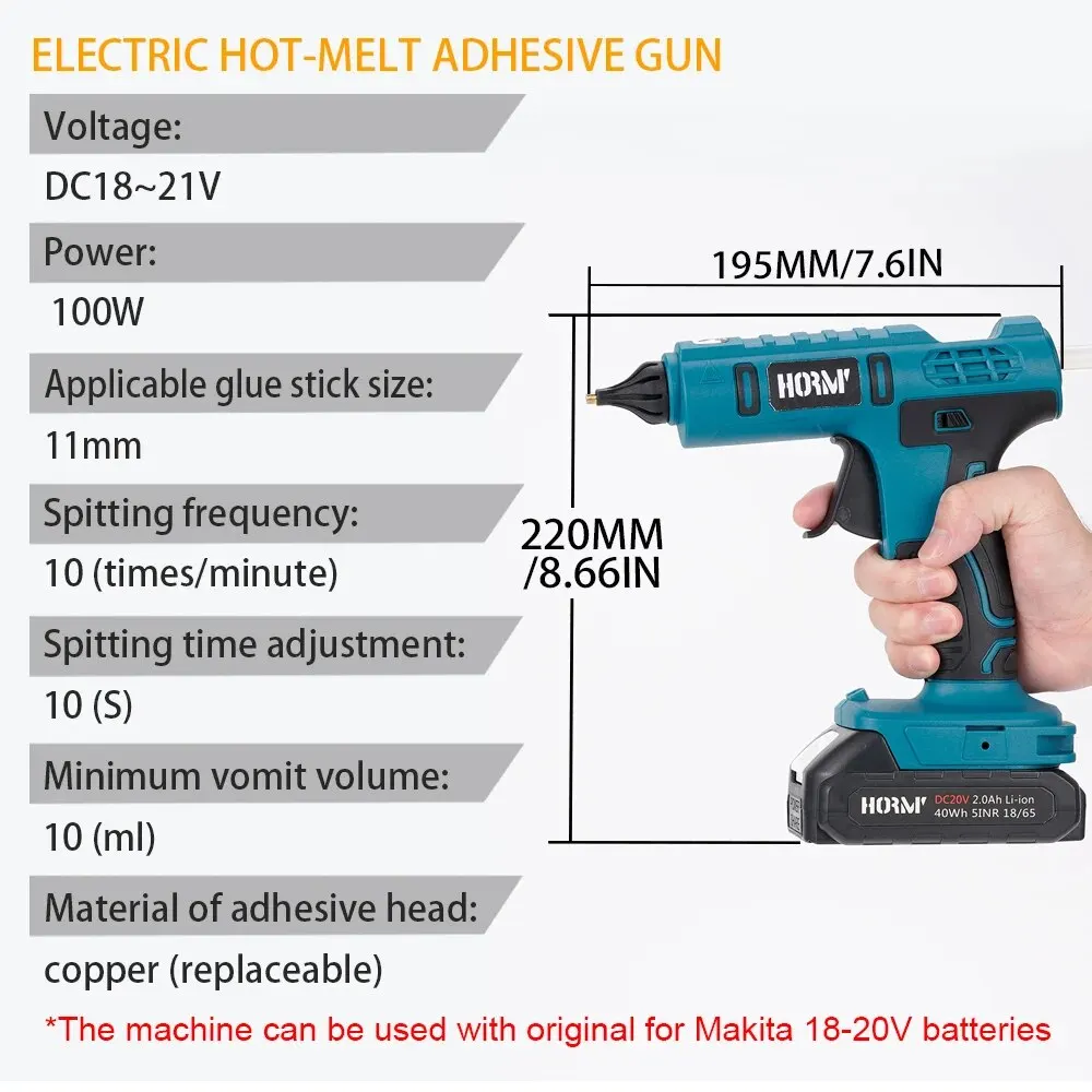 100W Cordless Electric Hot Melt Glue Gun for Makita 18V Battery 11mm Glue Stick Hot Melt Welding Hot Air Gun for Home Crafts DIY 4