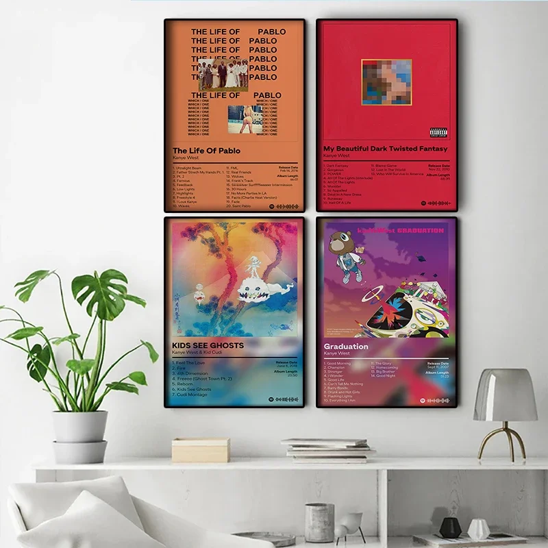 Kanye West Music Album Poster Aesthetic Hip Hop Comics Cover Graduation Ghosts Donda Canvas Print Wall Art Room Decor