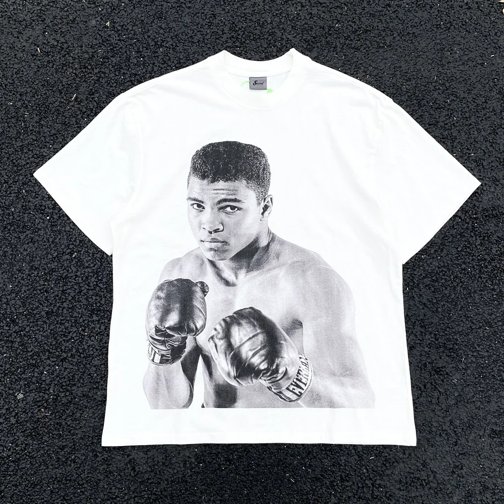

Frog Drift Fashion Streetwear Quality Boxing Character Graphics Vintage Clothing Loose Oversize Tops Tees T Shirt For Men