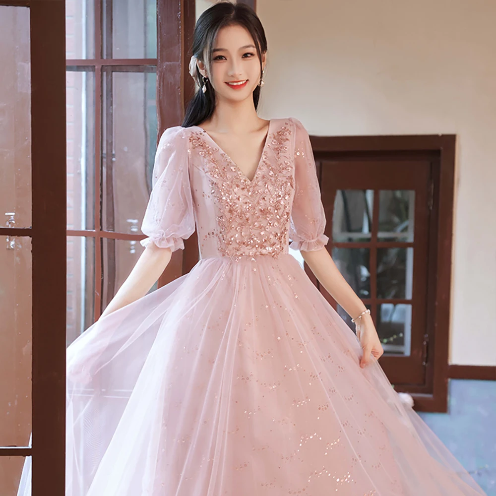 Luxury Sequin Pink Bridesmaid Dresses Wedding Party Women Quinceanera Ball Gown Sisters Elegant Long Performance Evening Dress bridesmaid dresses