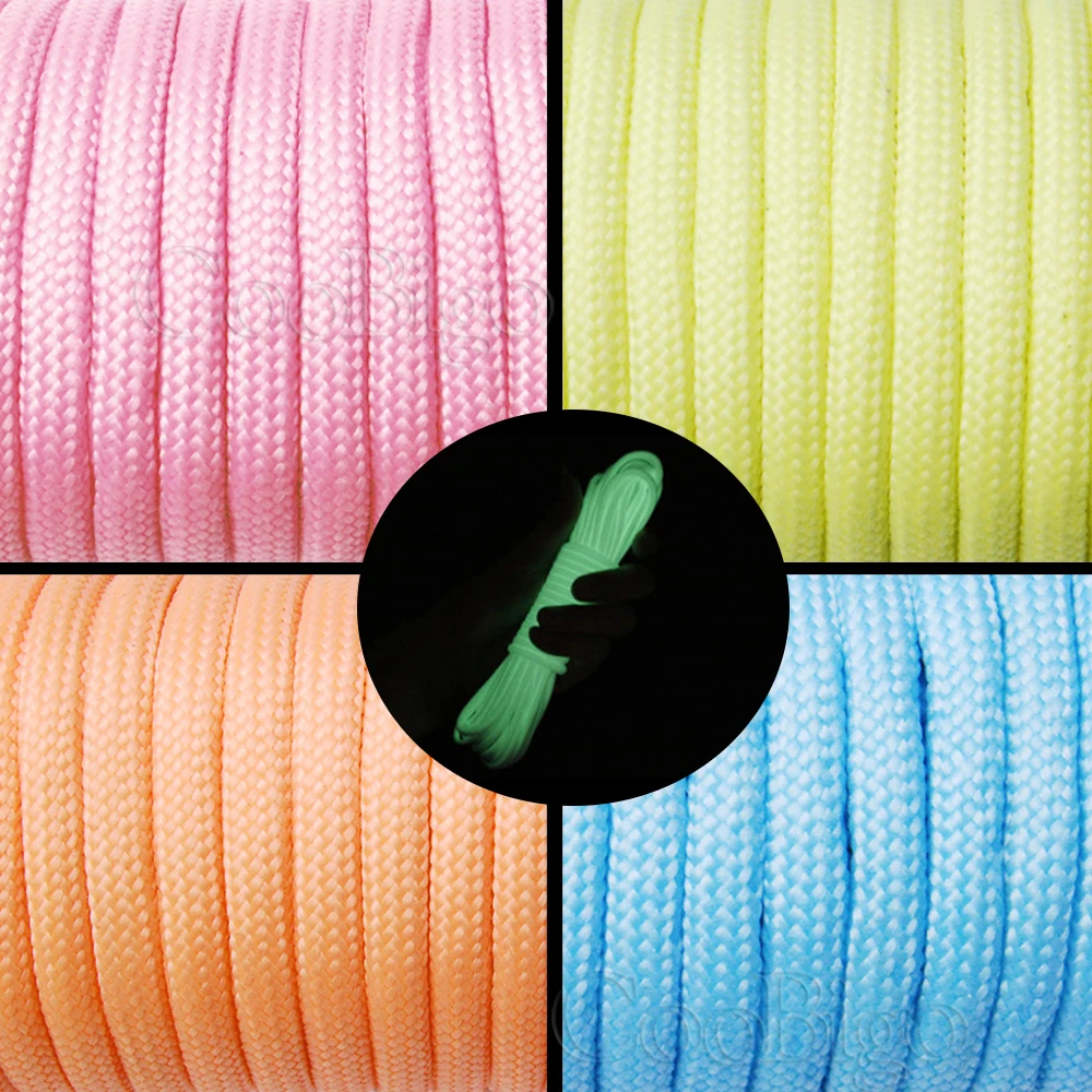 3/100m 4mm Luminous Parachute Cord Lanyard Rope 7 Strand Shoelaces Cordon for Paracord Bracelet DIY Craft Accessory Glow in Dark