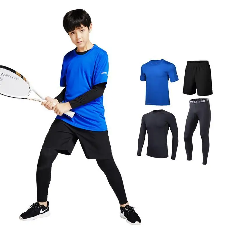 

Kids Tights Training Set Boys Running Bottoming Quick-drying Clothes Basketball Football Sports Fitness Clothes For Girls 4PCS