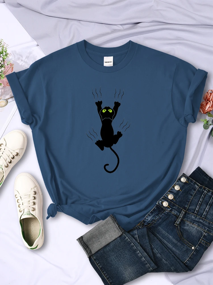 Naughty Black Cat Printed Women Tee Clothing Casual