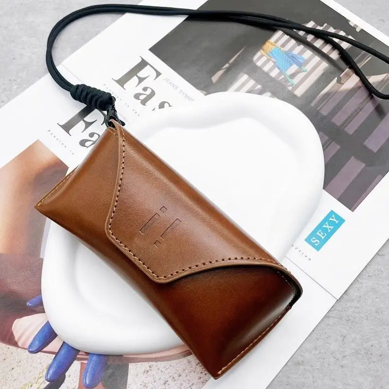Women And Men's Sunglasses Case Suit PU Leather Hanging Neck Glasses Holder Portable Sleeve With Lanyard For Business Travel