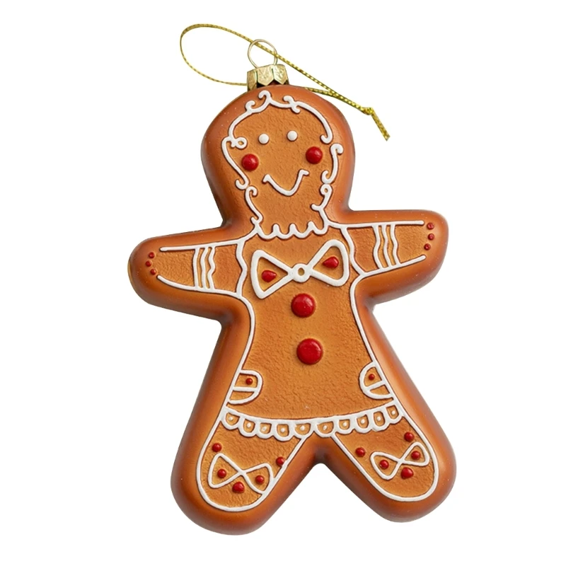 W3JA Gingerbread Man House Christmas Ornament Resin Hanging Pendant XmasDecor Snow
