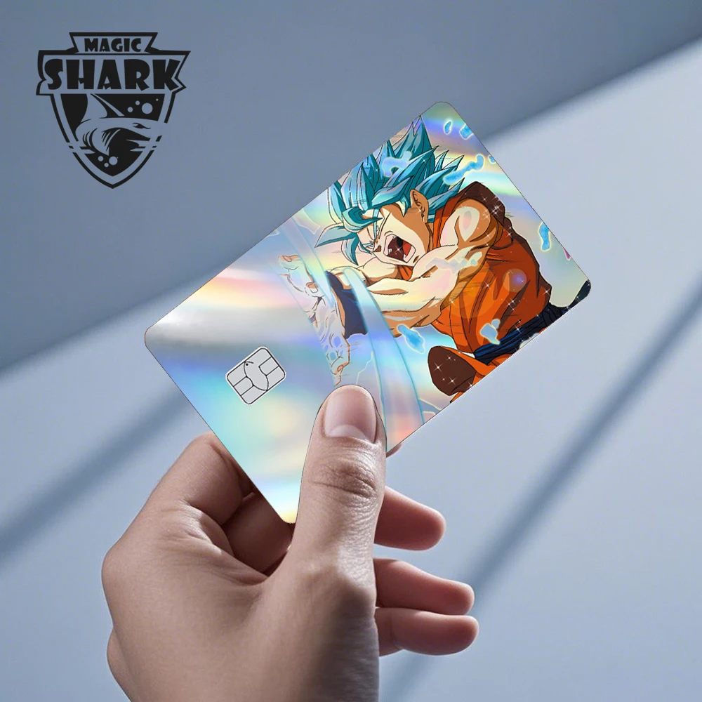 كرات التنين السحرية القرش غوكو فيغيتا كول تسلق ثلاثي الأبعاد ليزر الخصم الائتماني بطاقة ملصق فيلم غطاء الجلد الأمامي