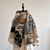 Autumn Winter New Style Classic Camellia Shawl Two-Way Fake Cashmere Scarf Women's Warmth Cold-Resistant Neck Warmer
