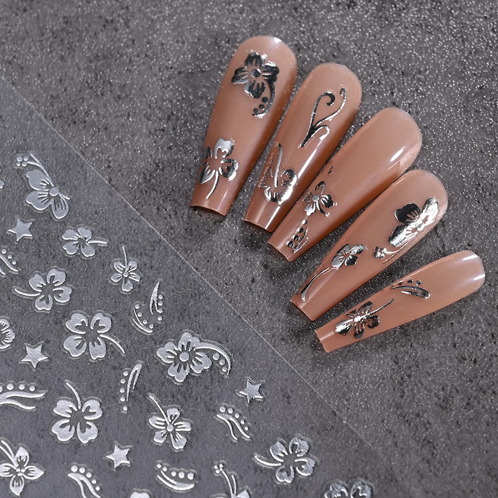 1 Stück 3D Hibiskusblüten Nagelaufkleber Weiß Schwarz Blütenblätter Selbstklebende Abziehbilder Rosa Goldene Blumen-Slider für Nagelkunst-Dekoration – Detail 8