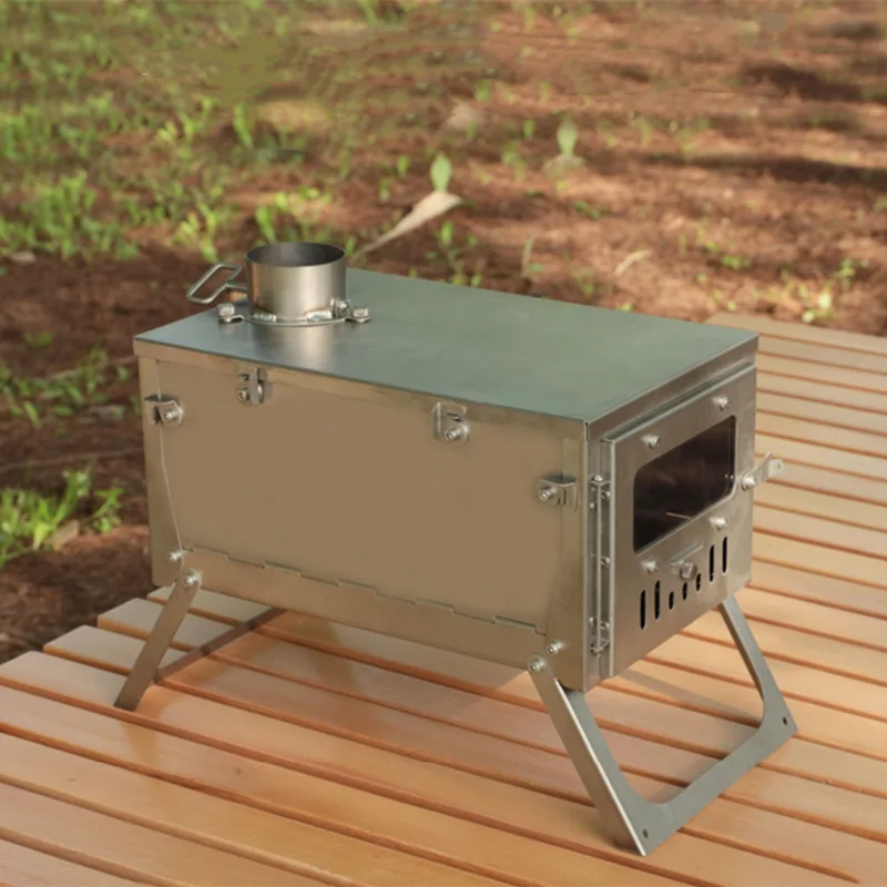 Camping Titanium Wood Stove With Roll Chimney Damper Outdoor Hot Tent