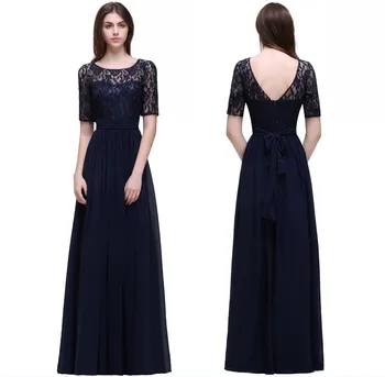 BABYONLINE فساتين وصيفة الشرف أنيقة باللون الأزرق الداكن 2025 للنساء من الدانتيل لحفلات الزفاف فستان الضيوف شيفون طويل رسمي للحفلات الراقصة فساتين سهرة 2