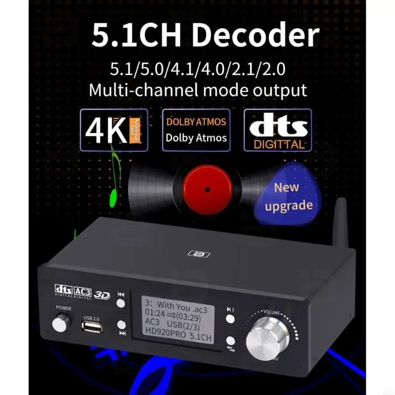 K32C HDMI2.0 DTS-AC3-Atmos 5.1 Support U-Disk Bluetooth-compatible5.0 Fiber Coaxial Decoding HD920PRO