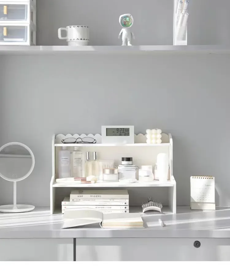 Double Layer Desktop Heightening Storage Rack Office Stationery Book Cosmetic Organizer Shelf Home Decorations Accessories