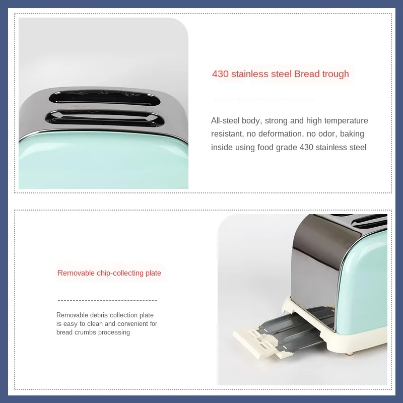 High appearance household toaster 6-stage baking toaster toast slice stainless steel body small retro Tu driver