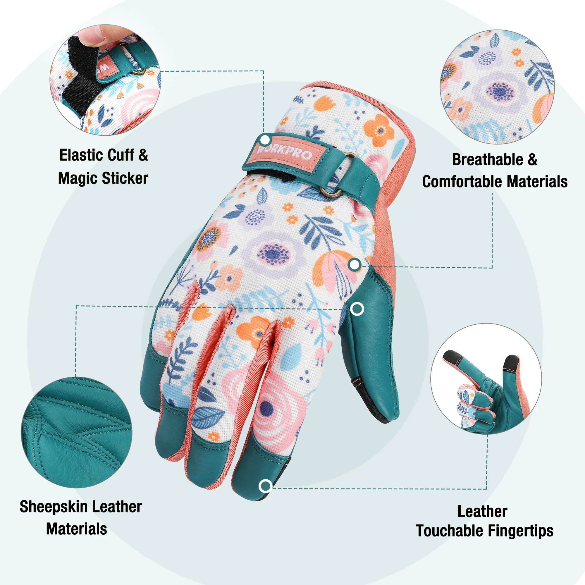 WORKPRO Garden Gloves for Weeding Working Digging Planting Gardening Gloves for light duty Breathable Touchscreen