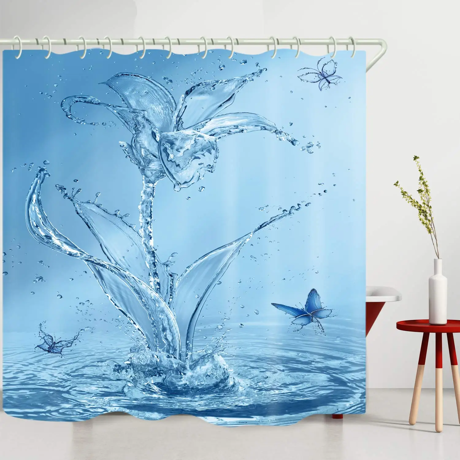 Blue Floral Shower Curtain Watercolor Flower Bath Curtain Polyester Fabric Waterproof Bathroom Curtains with Hooks Bath Screen shower curtains