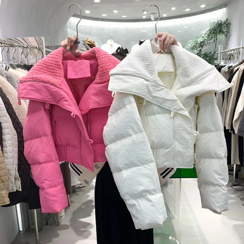 

2023 Winter Women Parka Cotton Coat Short Jacket Retro Loose White Casual Warm Student Clothing