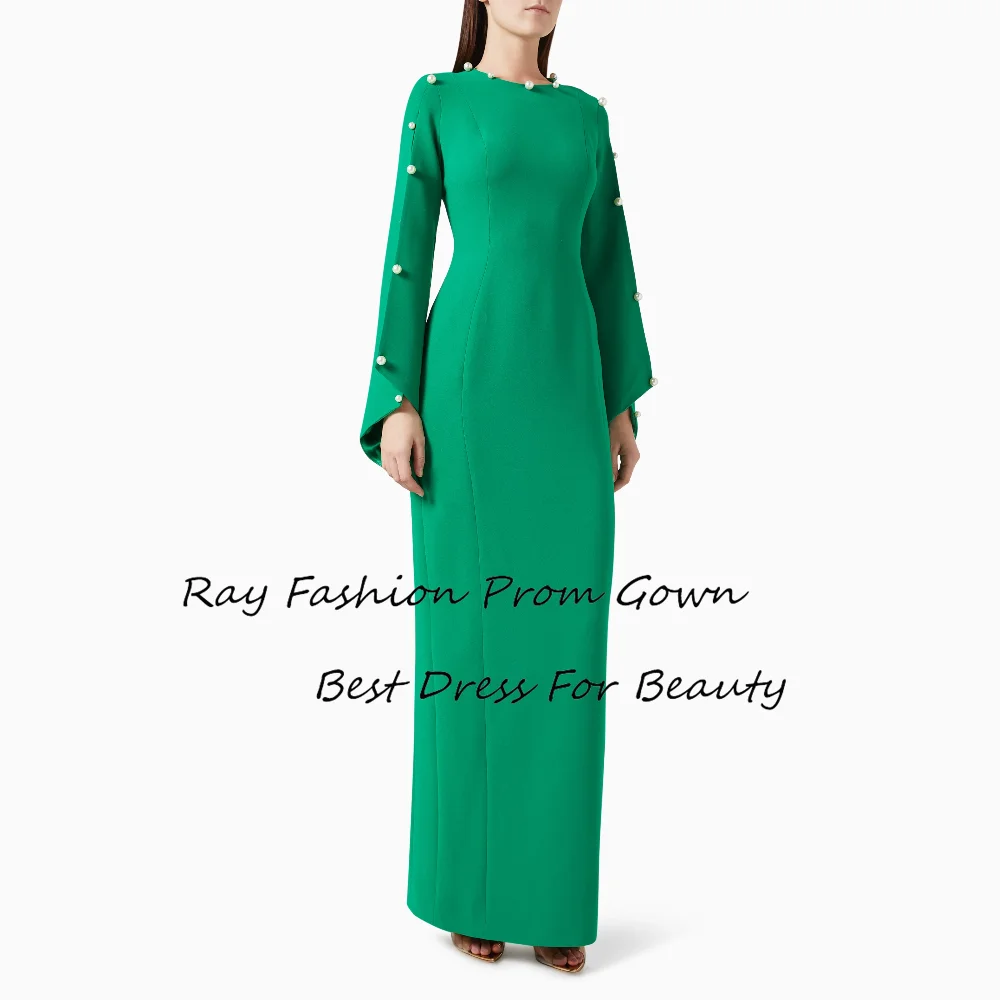 

Ray Fashion A Line Evening Dress O Neck With Full Sleeves With Pearls Floor Length For Women Formal Occasion فساتين سهرة