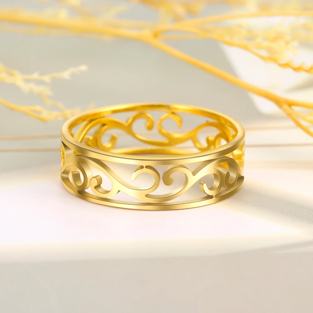 Cooltime filigrane Blumen ringe für Frauen Edelstahl romantische Paar Fingerringe Trend Geburtstag Schmuck Geschenk neu in – Detail 17
