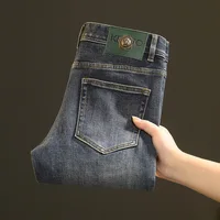 High-End Jeans Men's Versatile Washed Denim Clothing Fashion Casual Tappered Spring and Autumn Light Luxury Thick Trousers 1
