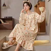 2025 Women Nightgowns Waffle Long Sleeve Nightdress Cartoon Sexy Sleepwear Nighty Plus Size 3XL 4XL Ladies Night Gown Sleepshirt