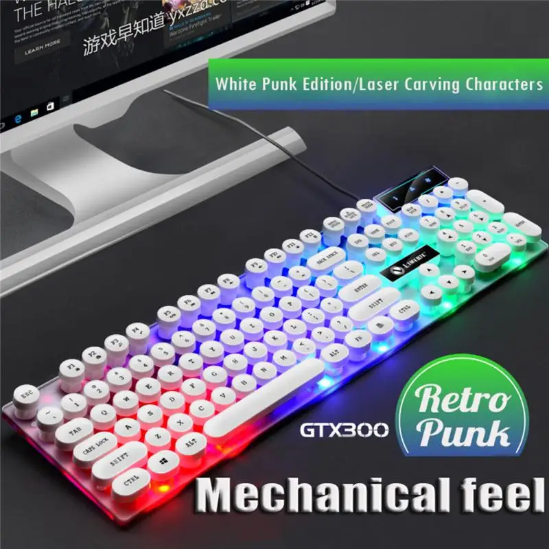 pc keyboard Retro Punk Keyboard Mouse Combos Mechanical Feel Gaming Backlit USB Wired Keyboard With Suspended Round Keycaps For PC Gamer mini computer keyboard