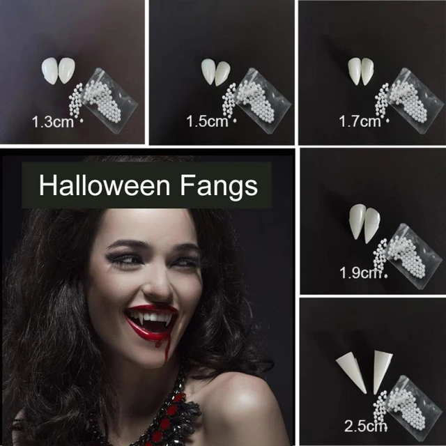 Diy halloween traje adereços dentes de vampiro presas um par de dentaduras  resina adesivo cola sólida dentes falsos decoração festa suprimentos -  AliExpress