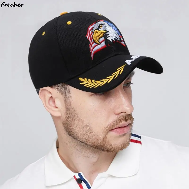 EMBROIDERED EAGLE STRETCH-FIT BASEBALL HAT - GREY