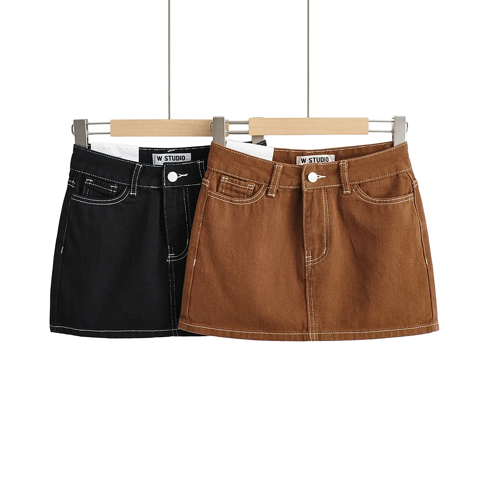 

Mini skirts for women vintage denim skirt black korean fashion streetwear jean skirts womens 2022 Summer fashion brown skirt