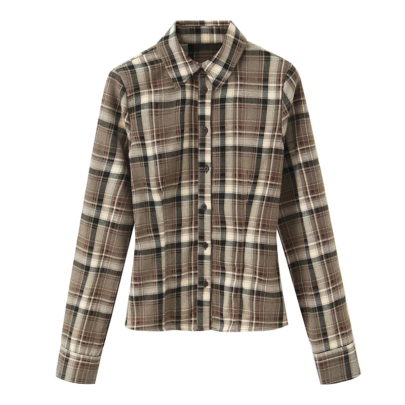 Street Fashion Plaid Slim Shirt 2 Pieces Sets Women Long Sleeve Tops Straight Long Pants Set 2025 Autumn Casual Woman Outfits