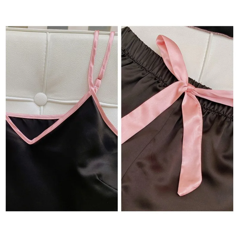 Sexy Sundress Loungewear Suit Women's Summer Cool Casual Fashion Vest Shorts Home Clothes Set New Ice Silk Solid Pajamas Outfit