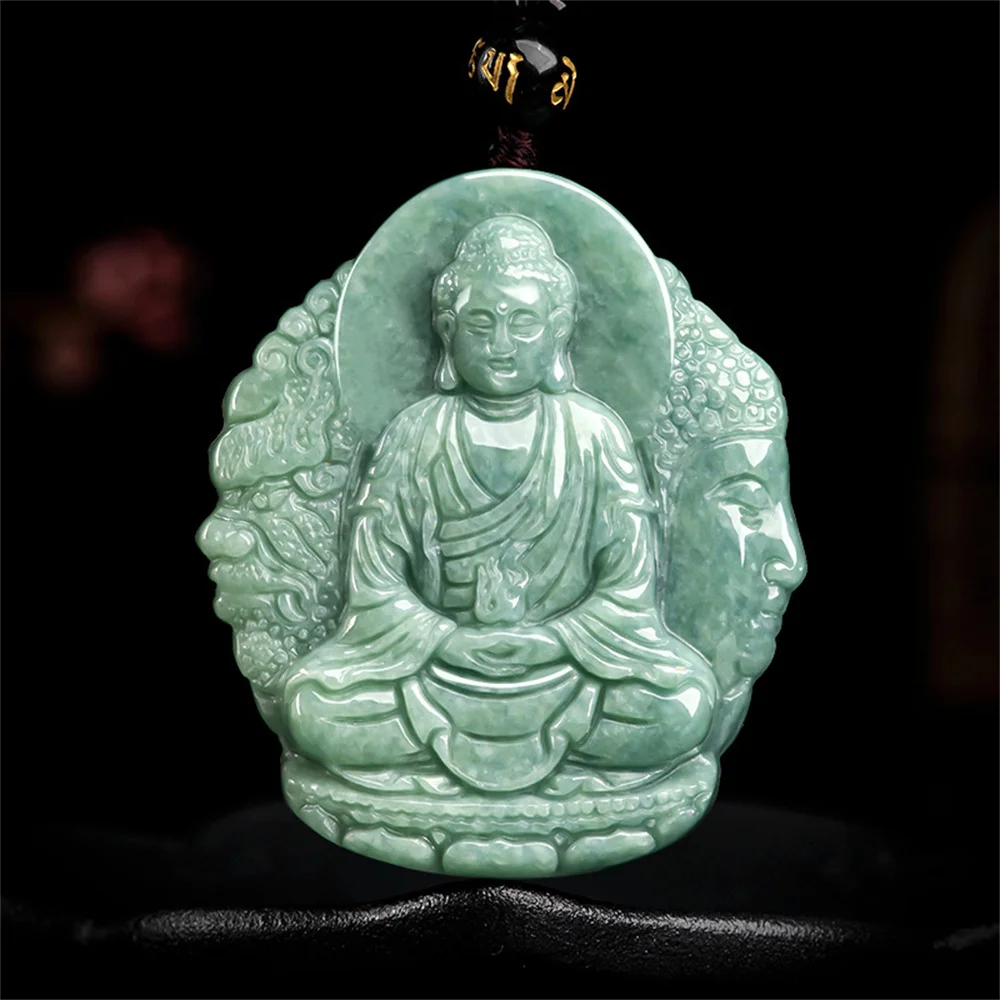 

Retro Natural Green Jadeite Carved Ghost Buddha Lucky Pendant Amulet Necklace Certificate Luxury Jade Vintage Gift Jewelry