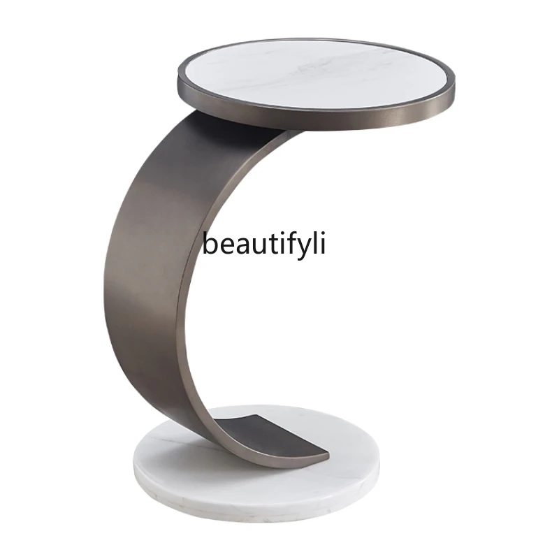 

yj Italian Minimalist Marble Side Table Light Luxury Cabinet Stainless Steel Corner Table High-End Sofa Side Table Side Table