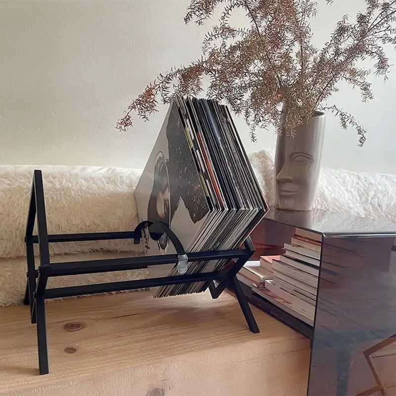 

Record Album Holder Creative Bookshelf Record Display Rack Black Metal Durable Sturdy Record Storage Desktop Organizer