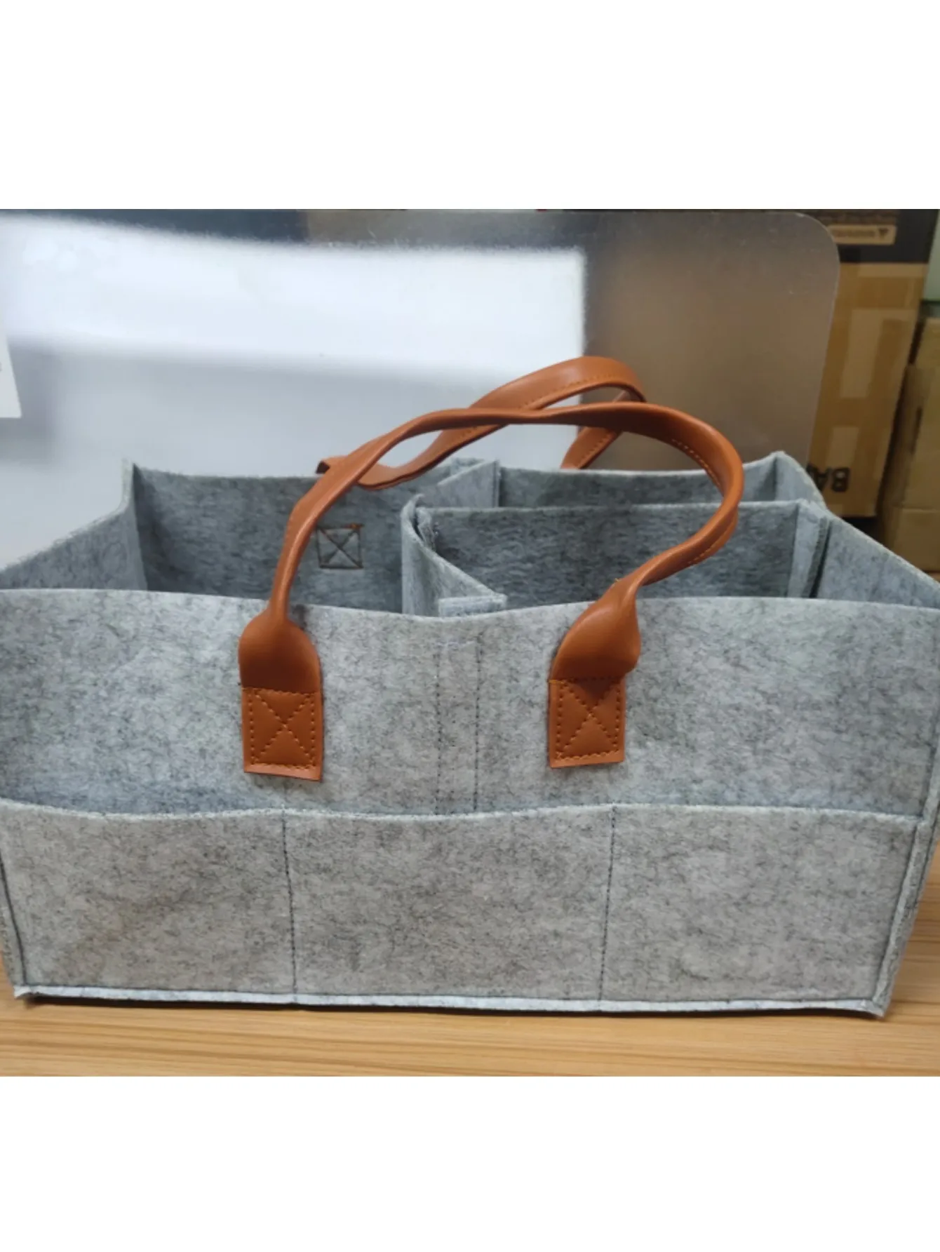 Gray Thick Felt Diaper Bag Large Capacity Tote Bag with