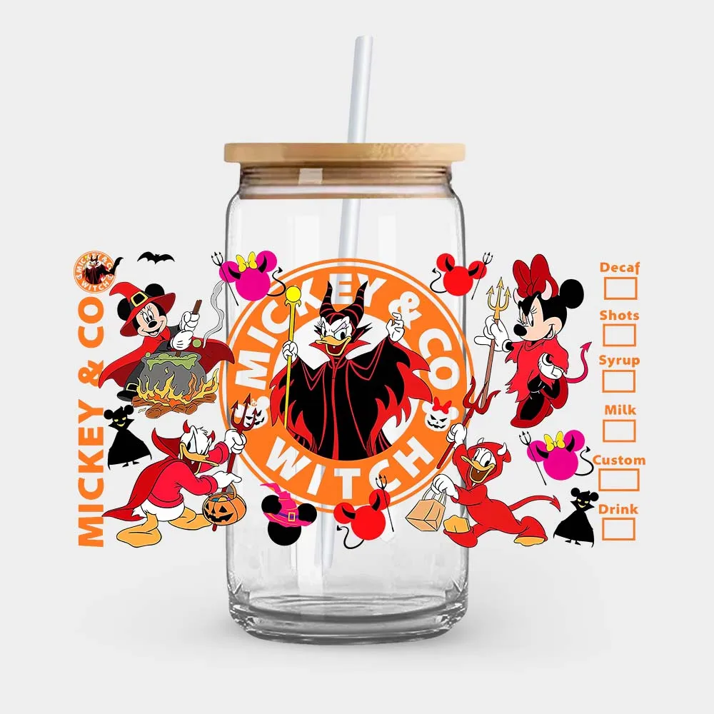Mickey Coffee Halloween Pumpkin Yoda Winnie the Pooh UV DTF Transfer Sticker Self-Adhesive Individualized Cup Adornments