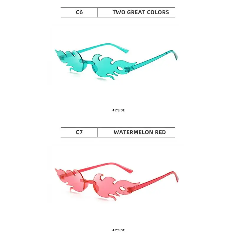 Fire Flame Sunglasses for Women Trendy Rimless Sunglasses Novelty Metal Frame UV400 Sun Glasses Party Cosplay Eyewear