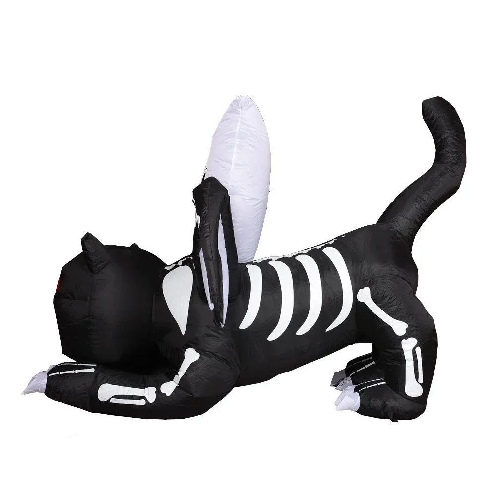 Large Halloween Outdoor Decoration Inflatable Ghost Skeleton Cat with Wings Built-in LED Light for Halloween Holiday Party Decor 6