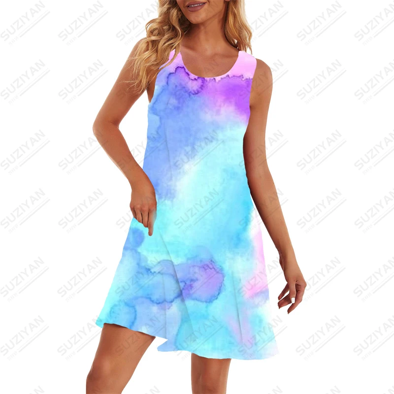 

Summer new lady's sleeveless dress color blooming 3D printed lady sleeveless dress Fashionable leisure ladies sleeveless dress