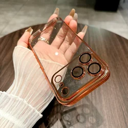 Luxury Sparkling Transparent Glitter Armor Case with Hard Plating Cover - iPhone 15 Plus (Orange)